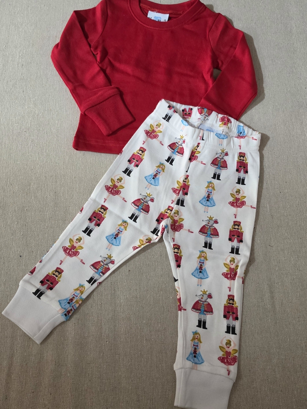 NEW Nutcracker Ballet Red Long-Sleeve Kids Pajama Top with White Print Pants
